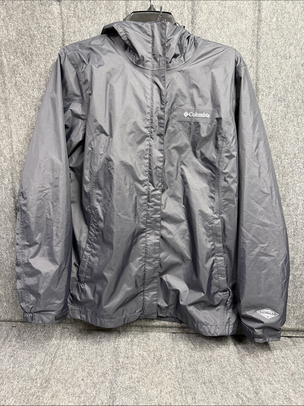 Columbia woman’s Gray Hooded Rain Jacket